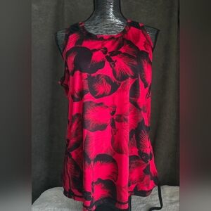 Floral Sleeveless Top - Red and Black